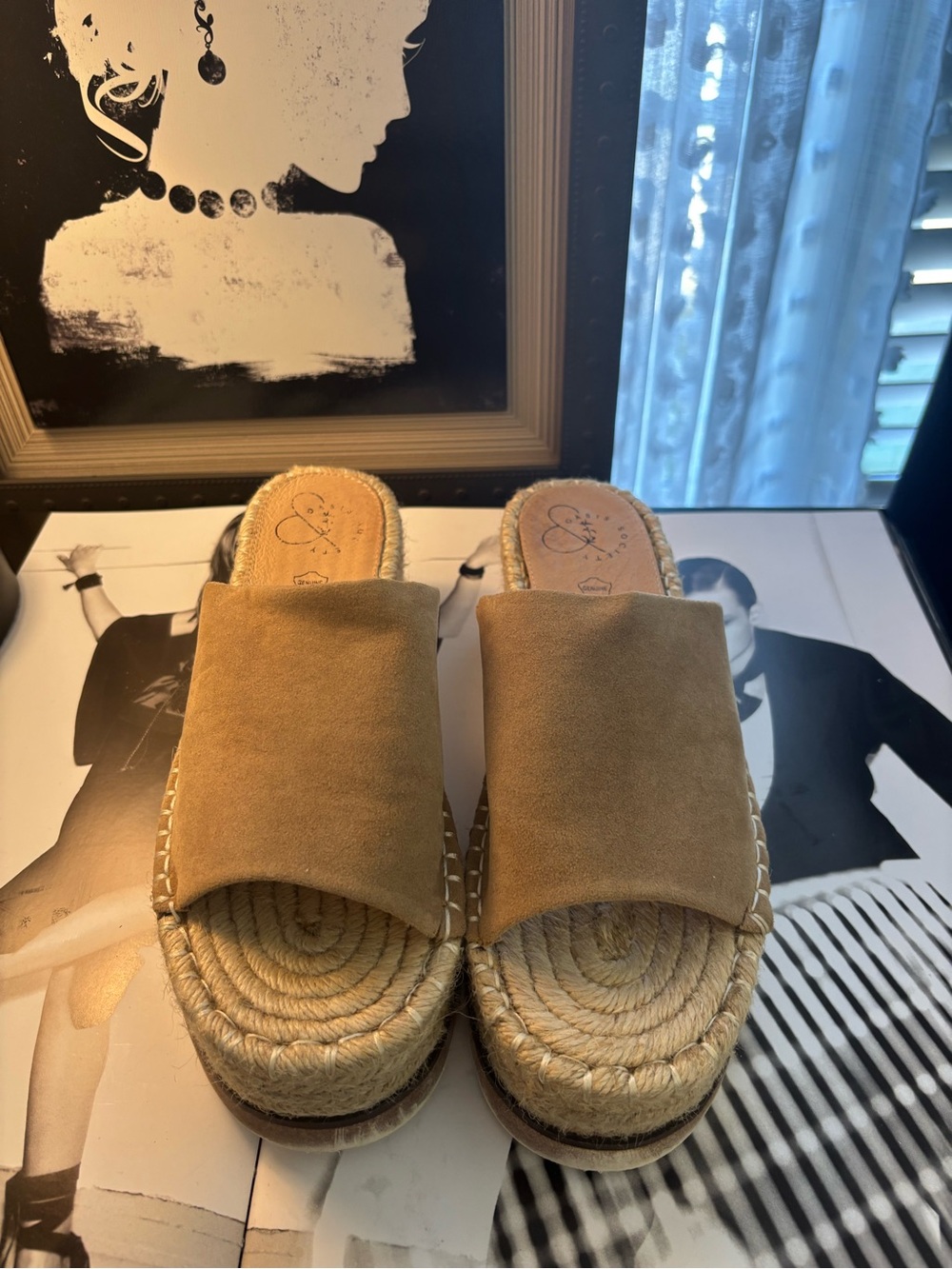 Suede Espadrille Slide Wedge Sandals - Tan
